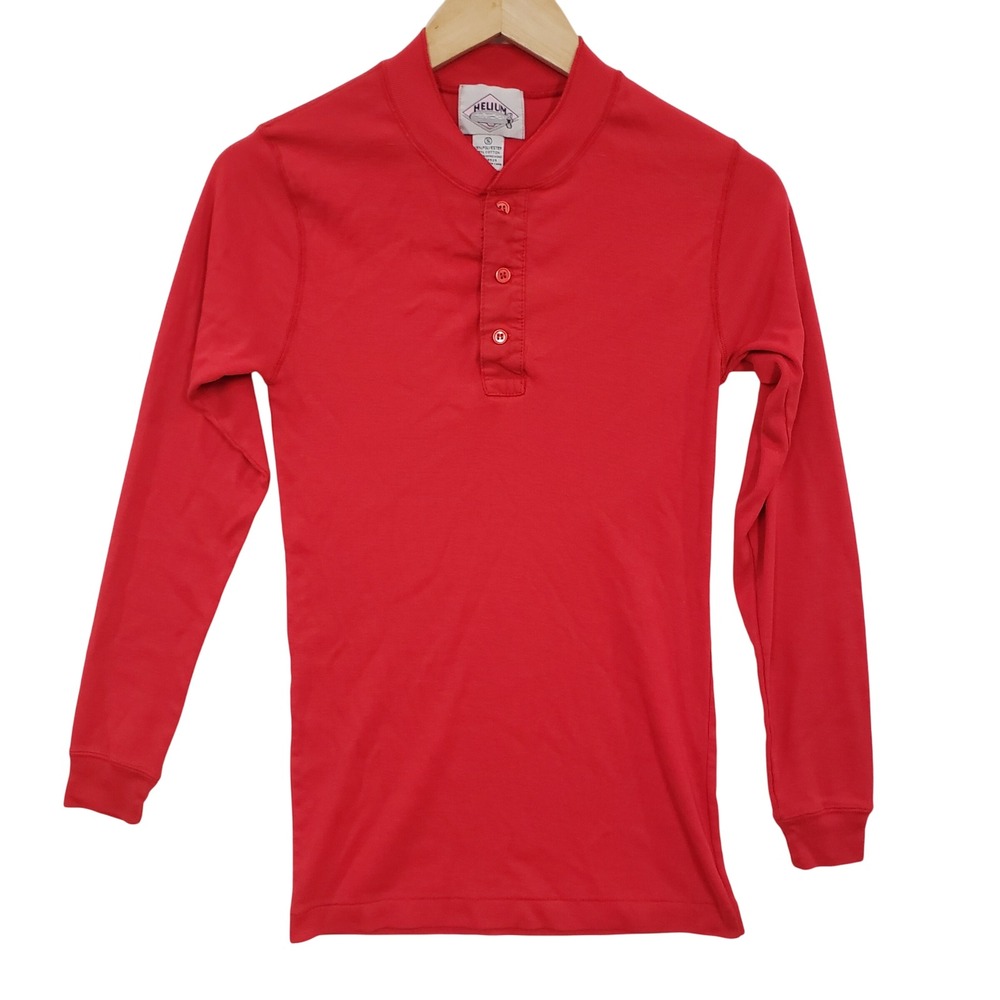 Vintage Helium Mens Red Long Sleeve Button Henley Shirt Size‎ S Normcore 90s